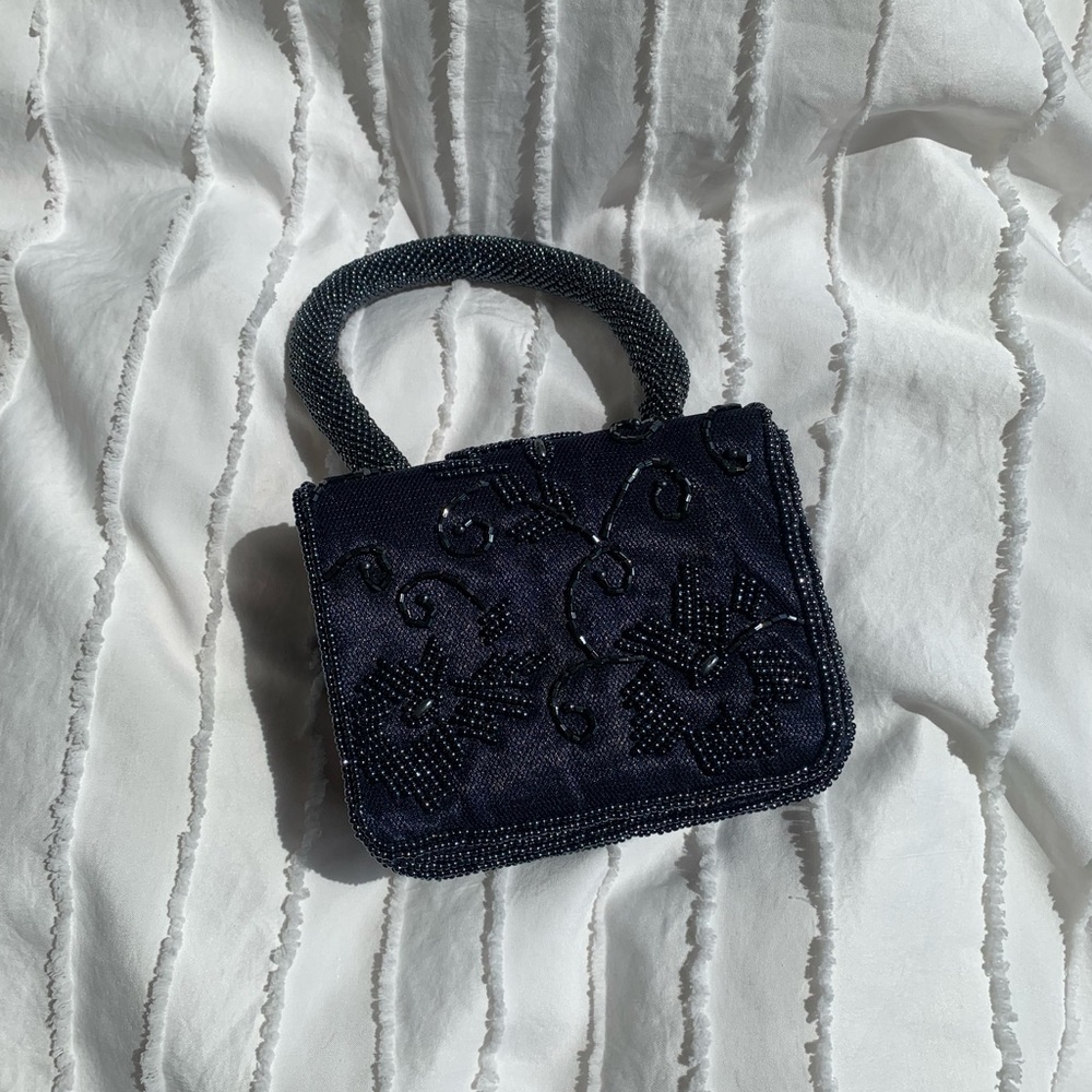 Vintage navy blue sequin embellished mini purse - Picture 2 of 3